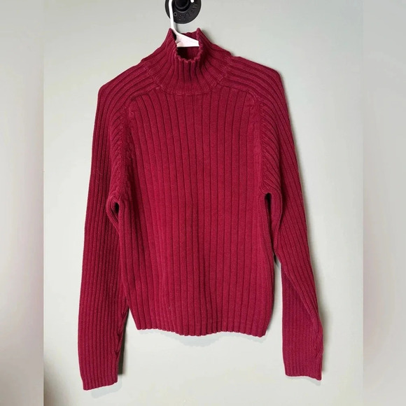 Abercrombie Fitch Women's Red Chunky Ribbed Mock Turtleneck Sweater Size Large - Picture 1 of 4